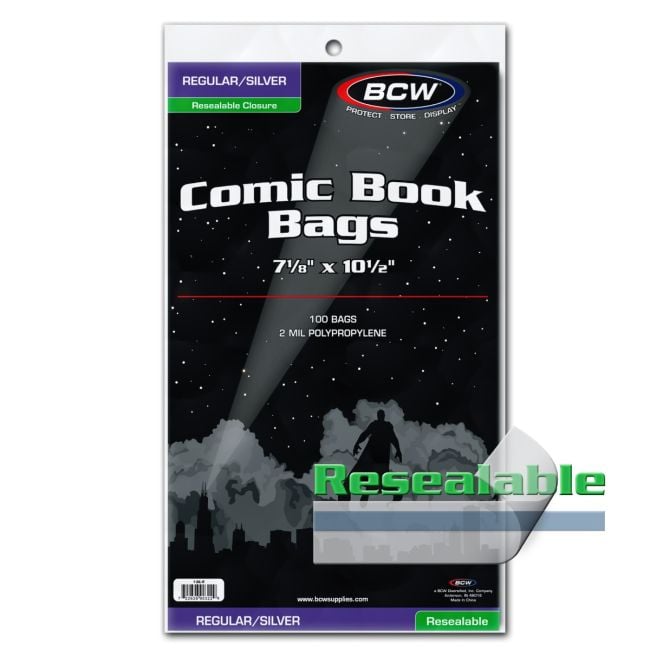 BCW Resealable Silver Comic Bags, 100 pack
